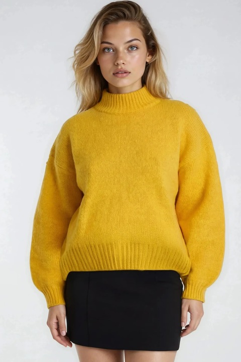 Pulover gros, Mixray, guler rotund, croiala relaxata, galben, acril/polister, One Size INTL