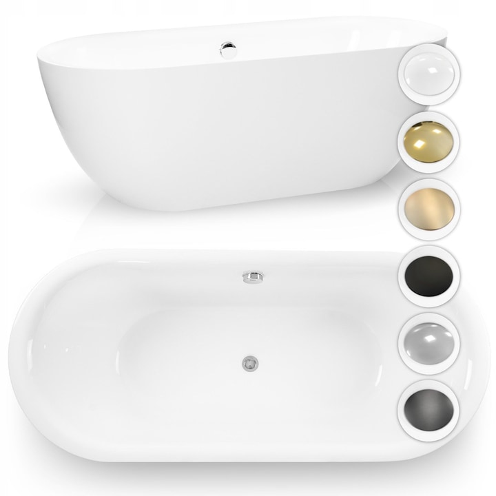 Cada freestanding Corciano Bari 150x75cm, alb, set cu sifon si dop