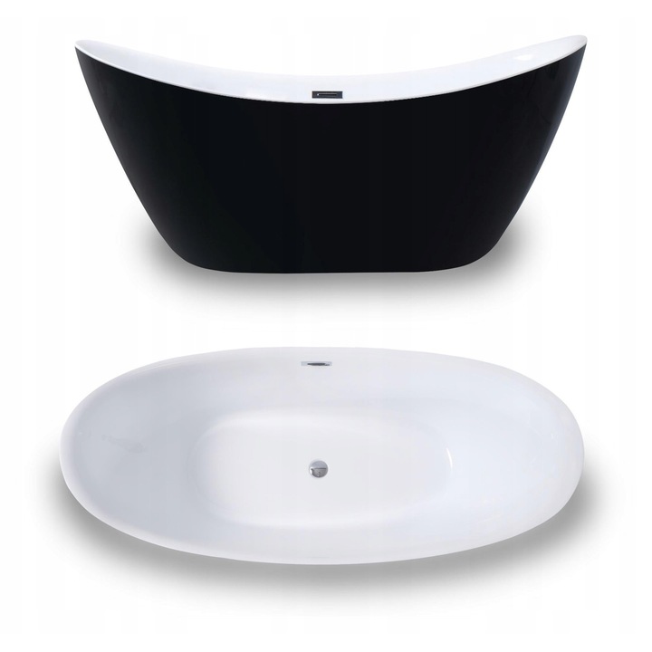 Cada freestanding Corciano Malta 170x77x72cm, neagra lucioasa si alba, set cu sifon si dop, 100% acrilica