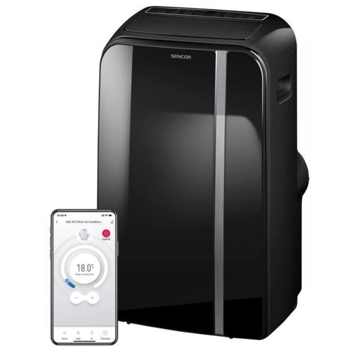 Aparat de aer condiționat Sencor SAC MT1241C, 12000 BTU, negru, pentru încăperi de până la 47 m², WiFi, R290