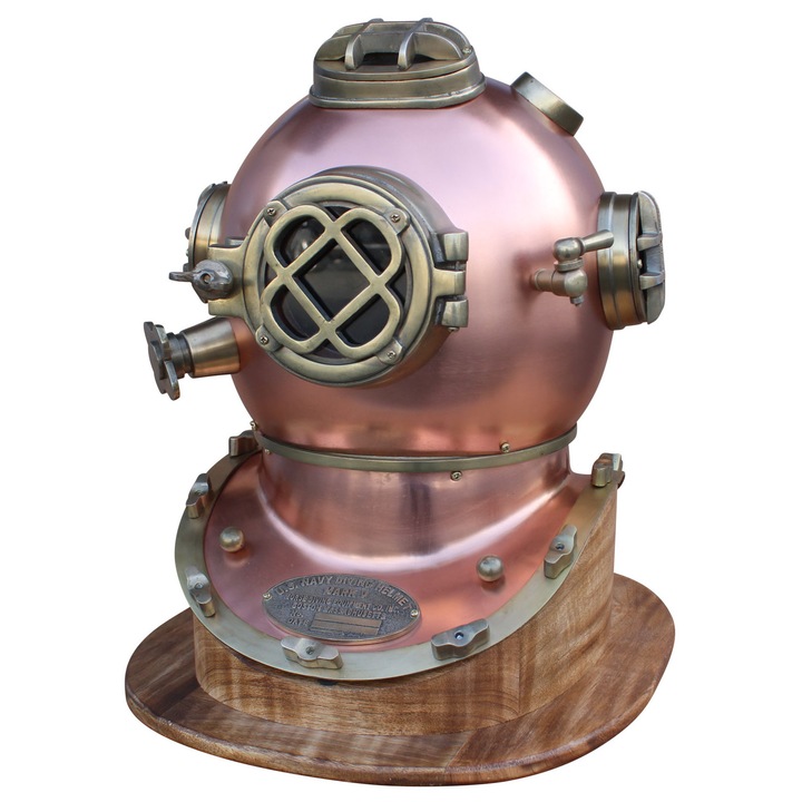 Casca scafandru sea club, fier cu finisaj de cupru si alama antica, 37x43x42cm