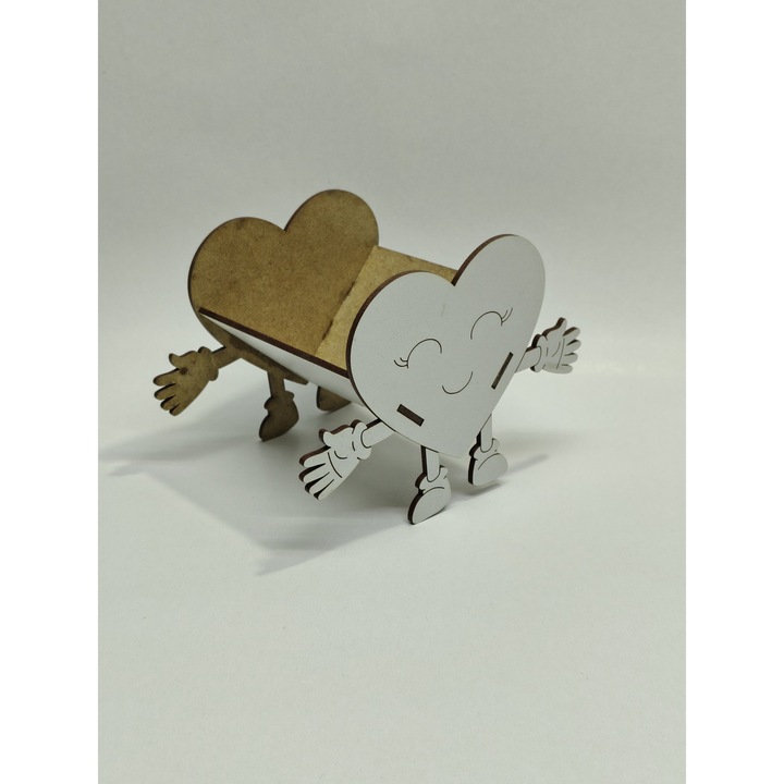 Căsuță decorativă din MDF, model inimă zâmbitoare, 10x10cm, alb