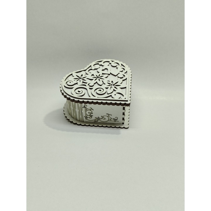 Cutie in Forma de Inima pentru Bijuterii, 11x5cm, Alb, Gravat