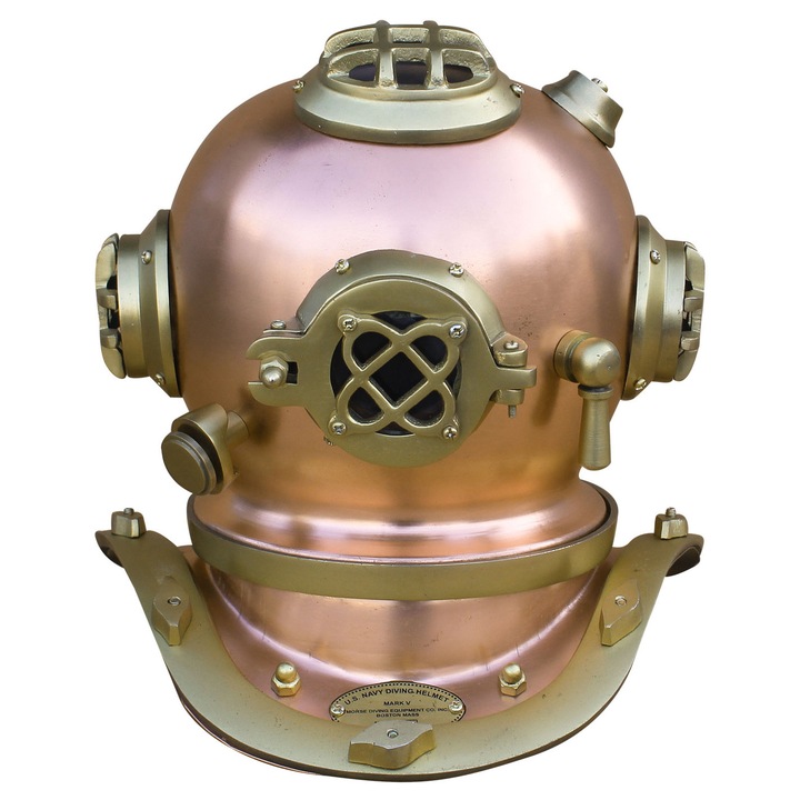 Casca scafandru sea club, fier cu finisaj de cupru si alama antica, 25x22x26cm