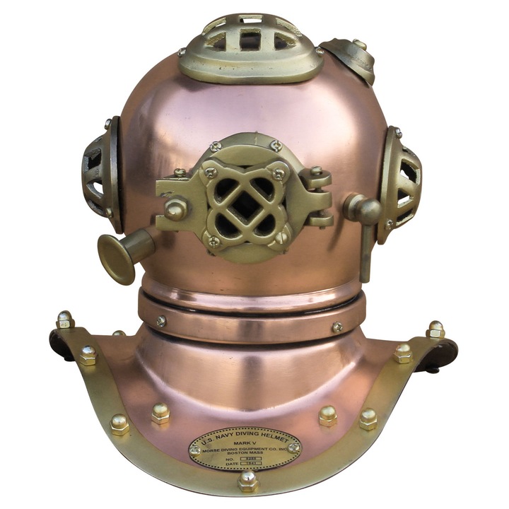 Casca scafandru sea club, fier cu finisaj de cupru si alama antica, 20x17x19cm