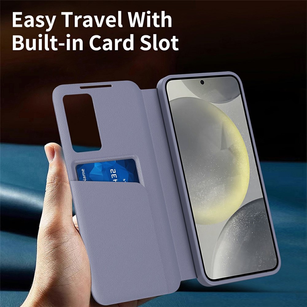 Husa pentru Samsung Galaxy S26 Ultra tip carte, Skyddar, cu portofel si SmartView, Premium, set cu sticker, Mov