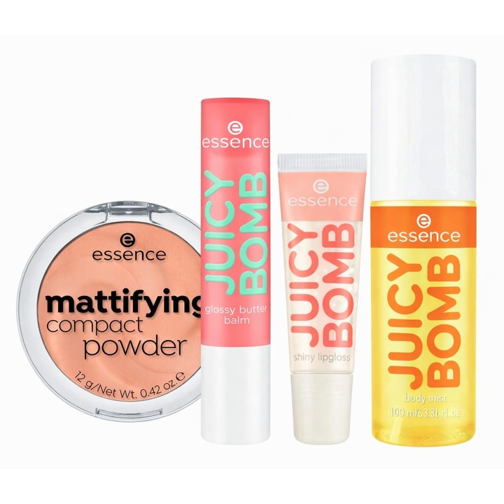 Set 4 un body mist 100 ml, 2 juicy bomb si o pudra mattifying