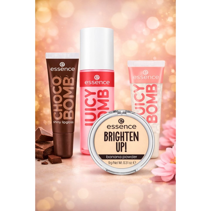 Set de 4 un body mist cherry 100ml, 2 luciuri jucy choco bomb, 101 si pudra essence