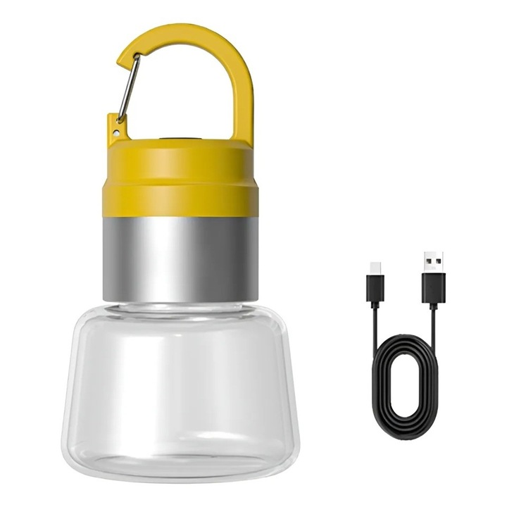 Lampa Portabila, de Voiaj/Camping, Incarcare USB, IPX5, LED RGB, din ABS, 300 mAh, 10 x 5.5 x 5.5 cm, Galben