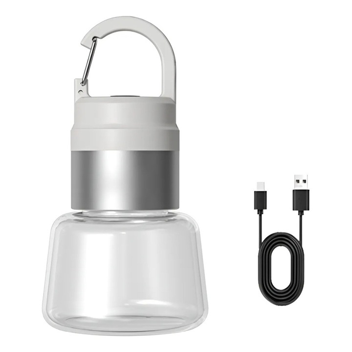 Lampa Portabila, de Voiaj/Camping, Incarcare USB, IPX5, LED RGB, din ABS, 300 mAh, 10 x 5.5 x 5.5 cm, Alb