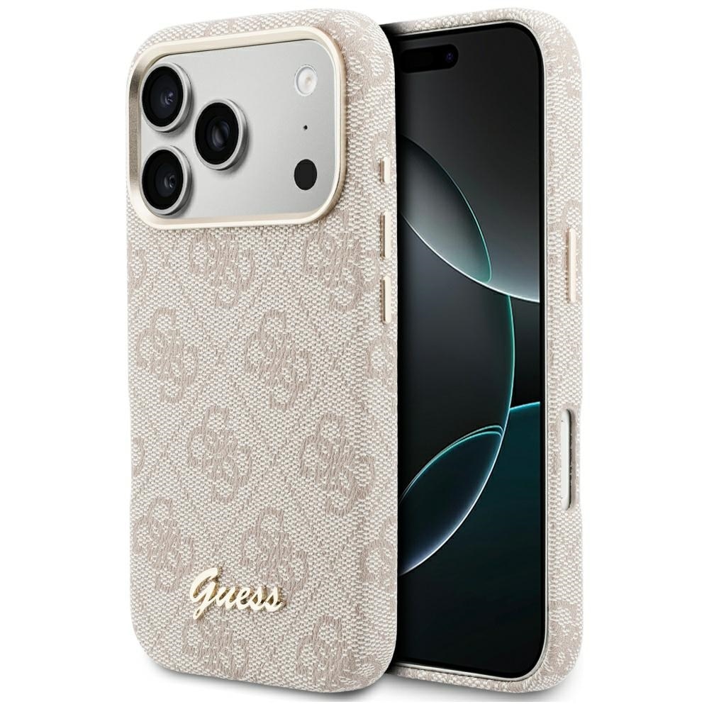 Husă Guess 4G Script MagSafe, roz, pentru iPhone 17 Pro, material TPU/PC