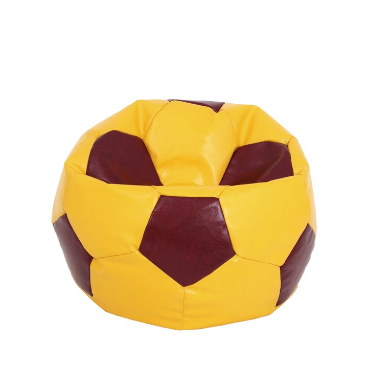 Fotoliu puf Mondo Ball - imitatie piele - galben/bordo