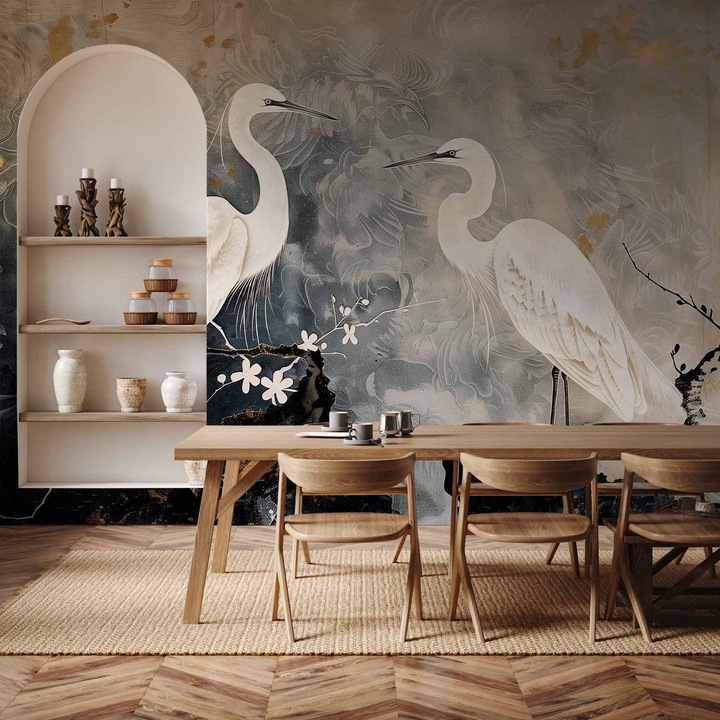 Fototapet Rezistent la apa - Herons and cherry blossoms - 500 x 350 cm