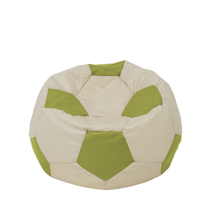 Fotoliu puf Mondo Ball - imitatie piele - crem/verde