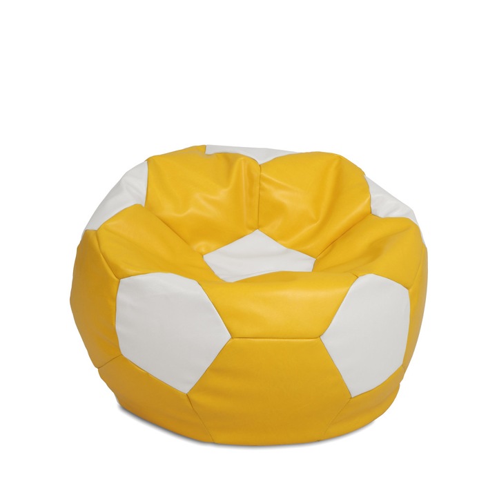 Fotoliu puf Mondo Ball - imitatie piele - galben/alb