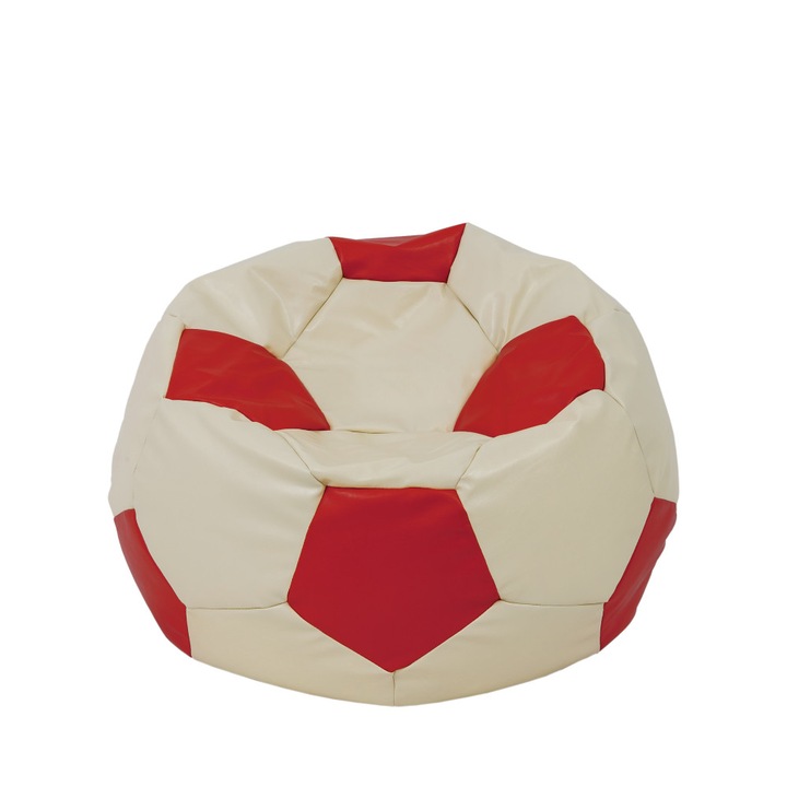 Fotoliu puf Mondo Ball - imitatie piele - crem/rosu
