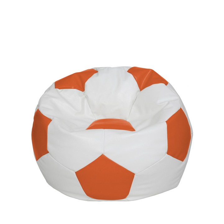 Fotoliu puf Mondo Ball - imitatie piele - alb/portocaliu