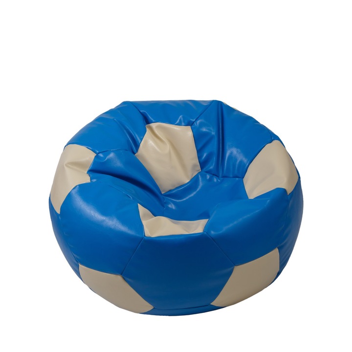 Fotoliu puf Mondo Ball - imitatie piele - albastru/crem