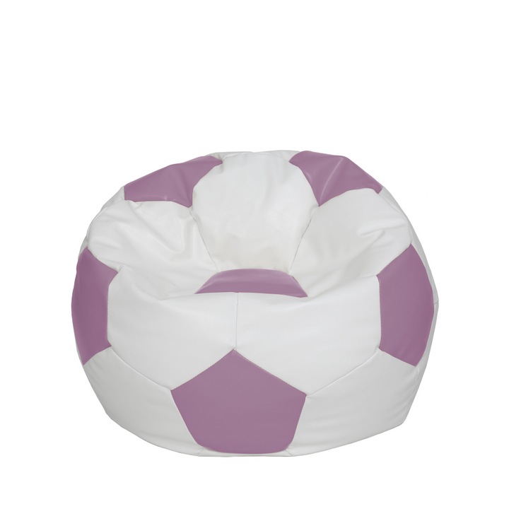 Fotoliu puf Mondo Ball - imitatie piele - alb/mov