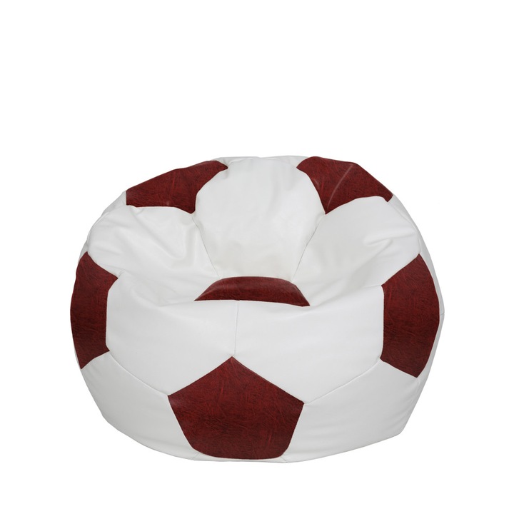 Fotoliu puf Mondo Ball - imitatie piele - alb/bordo