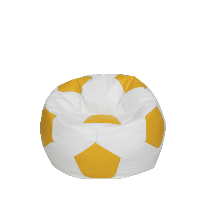 Fotoliu puf Baby Ball - imitatie piele - alb/galben