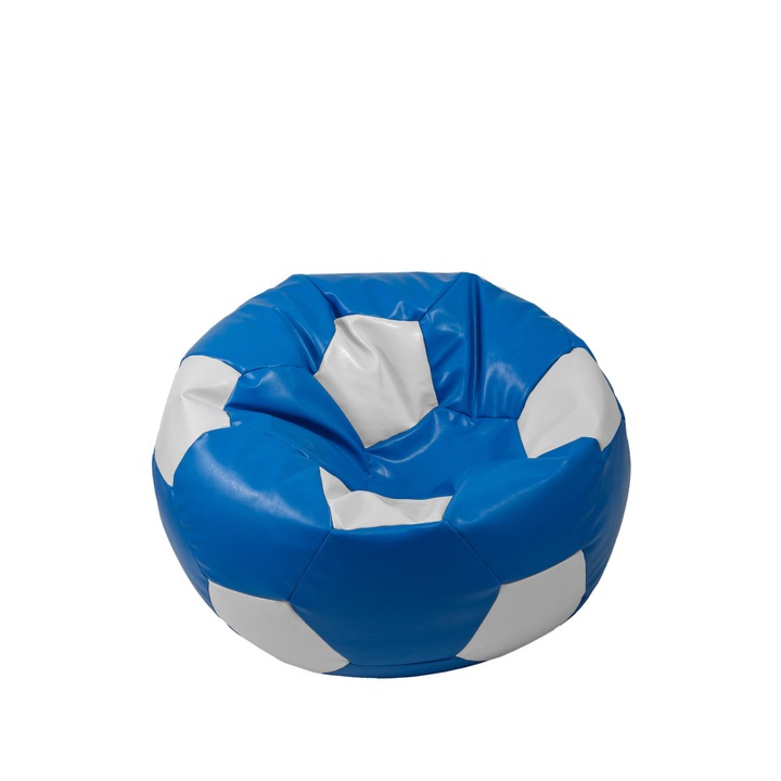 Fotoliu puf Baby Ball - imitatie piele - albastru/alb