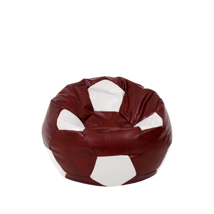 Fotoliu puf Baby Ball - imitatie piele - bordo/alb