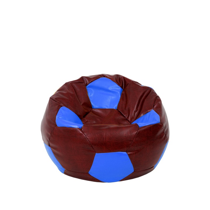 Fotoliu puf Baby Ball - imitatie piele - bordo/albastru