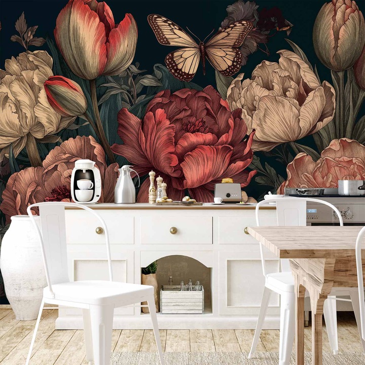 Fototapet Rezistent la apa - Turquoise Flowers - 350 x 256 cm