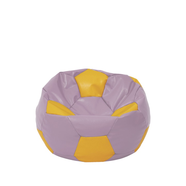 Fotoliu puf Baby Ball - imitatie piele - mov/galben