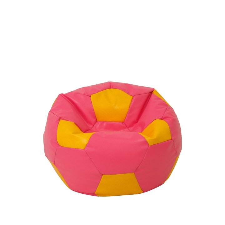 Fotoliu puf Baby Ball - imitatie piele - roz/galben