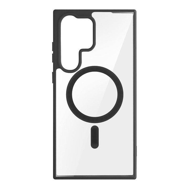 Калъф тип MagSafe, съвместим със Samsung Galaxy S26 Ultra, Поликарбонатен гръб, MagSafing Charge Fusion, Магнитен индукционен пръстен, Силиконова защита на рамката, Повдигнати ръбове, Безжично зареждане, Черен/Прозрачен