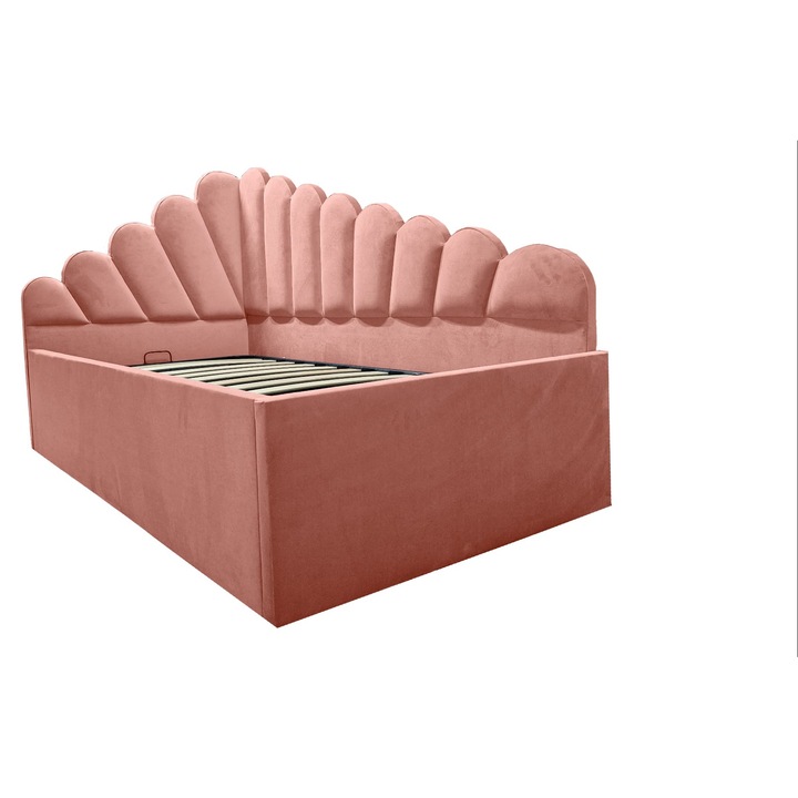 Pat Hera - Dreapta tapitat 140/190 cu somiera rabatabila si spatiu depozitare coral