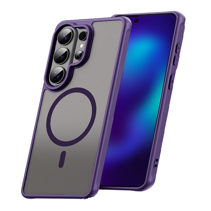 Калъф за Samsung Galaxy S26 Ultra, QuantumOnyx MagSafe Series, Вграден MagSafe, Подсилени Страни, Против Отпечатъци, Фина Текстура, Против Удар, Съвместим с Аксесоари MagSafe, Безжично Зареждане, Прозрачен Гръб, Против Драскотини, Лилав