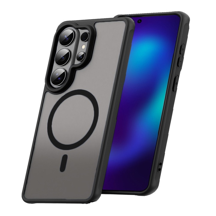 Калъф за Samsung Galaxy S26 Ultra, QuantumOnyx MagSafe Series, Вграден MagSafe, Подсилени Страни, Без Отпечатъци, Фина Текстура, Против Удари, Съвместим с MagSafe Аксесоари, Безжично Зареждане, Прозрачен Гръб, Против Драскотини, Черен