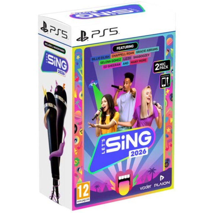 Joc PS5 Let's Sing 2026, 2 Microfone, 4 moduri de joc, 35 hituri, multicolor