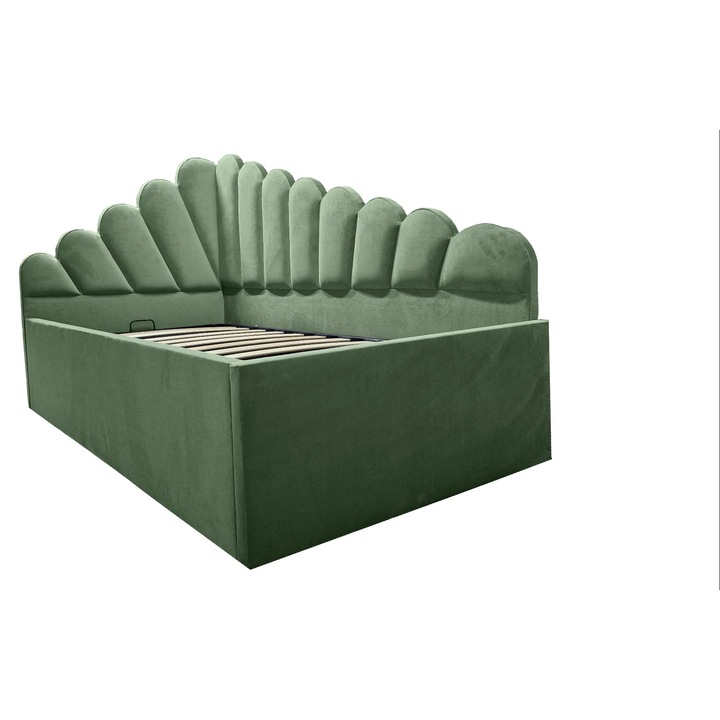 Pat Hera - Dreapta tapitat 90/190 cu somiera rabatabila si spatiu depozitare verde olive