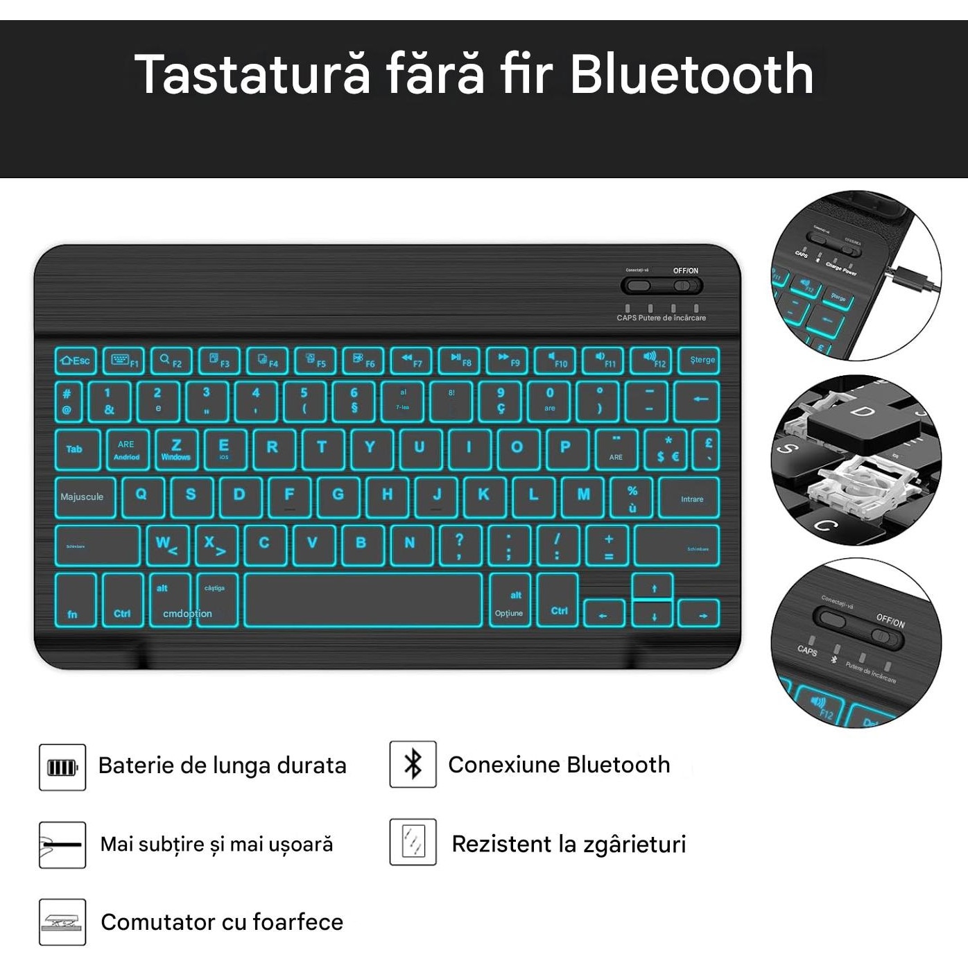 Husa cu tastatura Bluetooth, iluminata spate compatibila cu Samsung Galaxy Tab S10 Plus/S9 FE Plus/S9 Plus