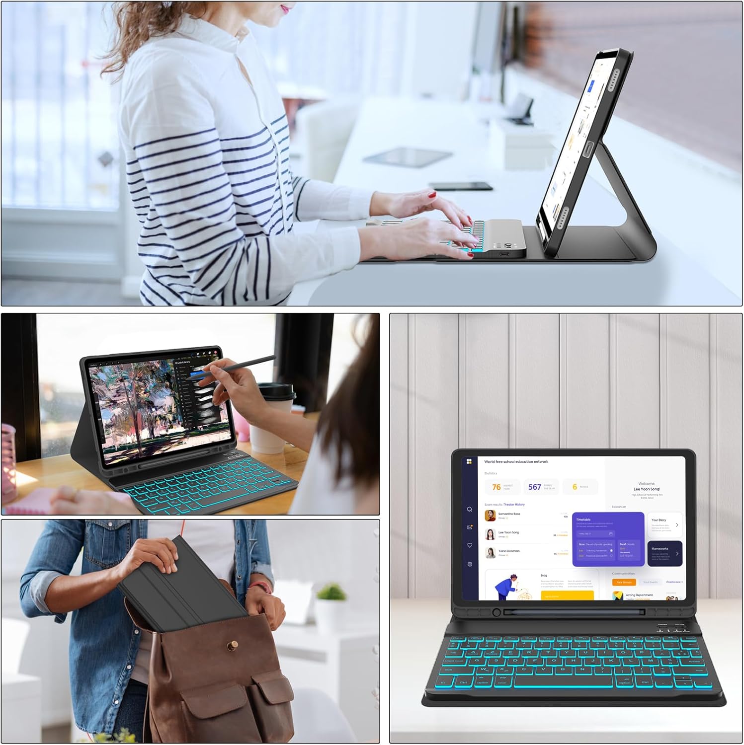 Husa cu tastatura Bluetooth, iluminata spate compatibila cu Samsung Galaxy Tab S10 Plus/S9 FE Plus/S9 Plus