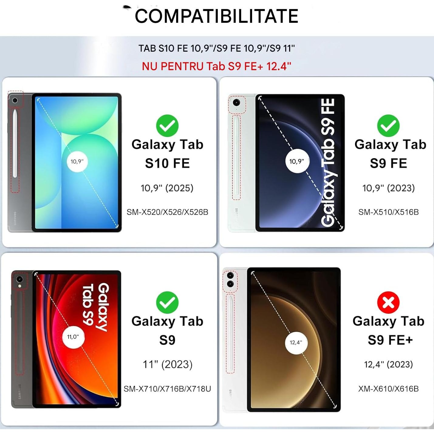 Husa cu tastatura Bluetooth, iluminata spate compatibila cu Samsung Galaxy Tab S10 Plus/S9 FE Plus/S9 Plus