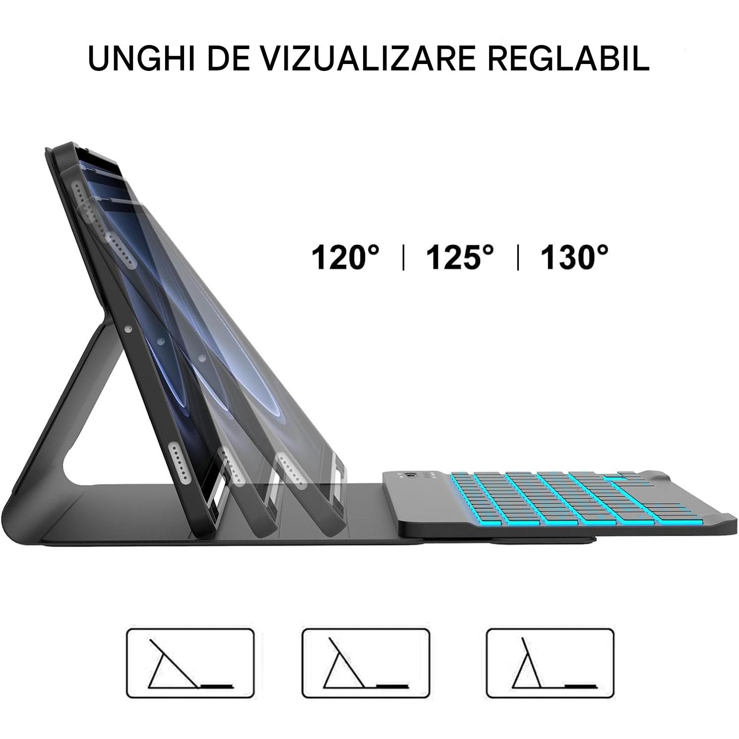 Husa cu tastatura Bluetooth, iluminata spate compatibila cu Samsung Galaxy Tab S10 Plus/S9 FE Plus/S9 Plus