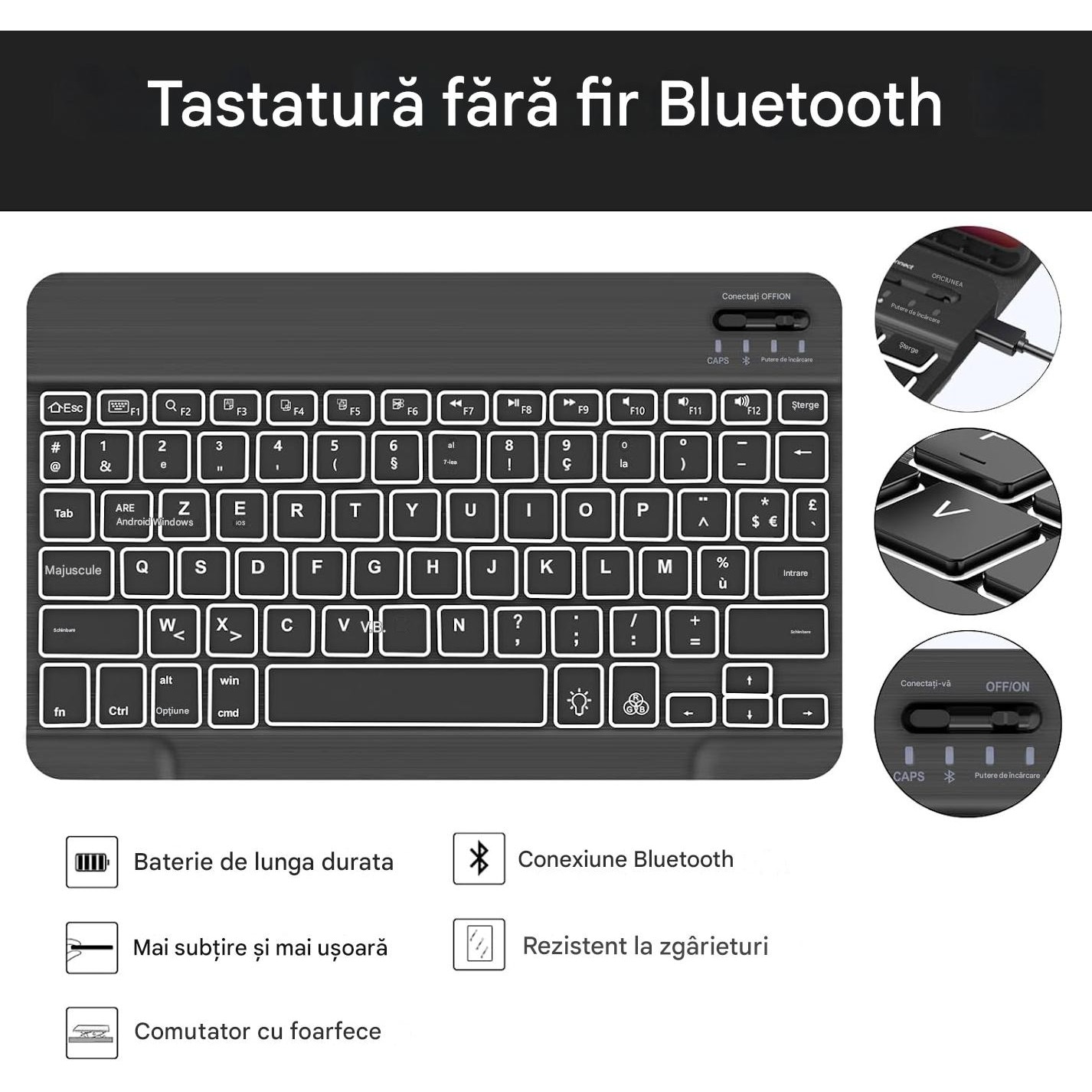Husa cu tastatura Bluetooth, iluminata spate compatibila cu Samsung Galaxy Tab S10 Plus/S9 FE Plus/S9 Plus