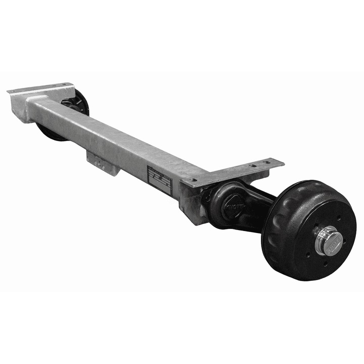 Osie Cu Frana, Knott, Vgb13 m, Capacitate De Incarcare 1350 kg, Distanta Gaurilor De Montare 1200 mm, Distanta Axelor 1550 mm, Distanta Suruburilor 5 x 112, 160 x 1200 x 1550 mm, Metal Negru