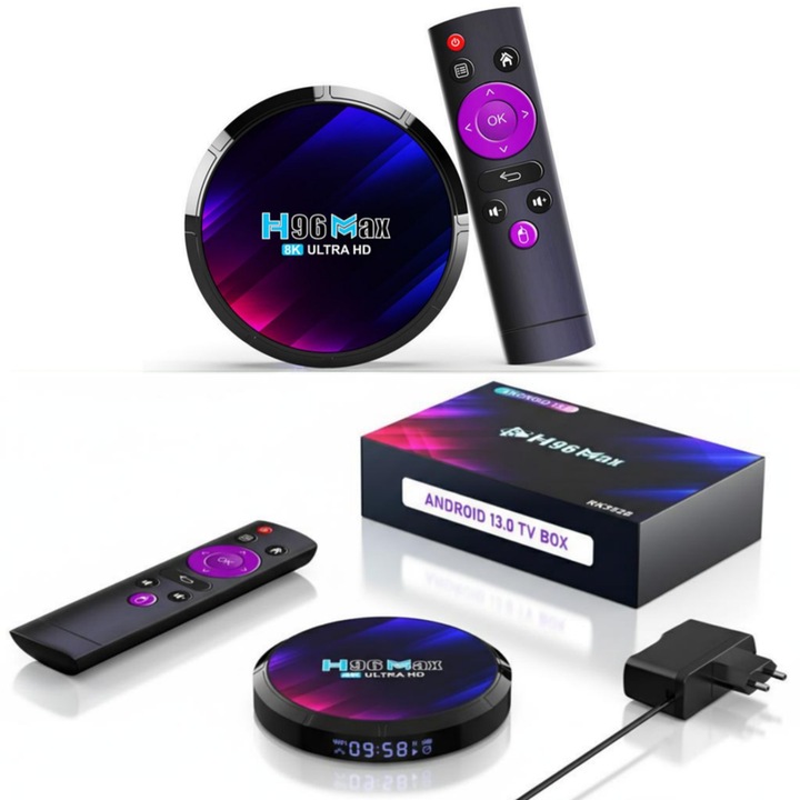 Mediaplayer, android 13, 4GB RAM, 32GB ROM, 8K, wifi 6, cu telecomanda