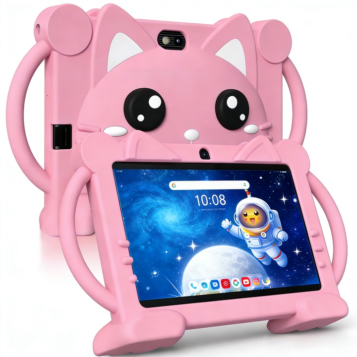 Tableta pentru copii, 7 inci, Android 13, 4GB RAM 64GB ROM, extensibila la 64GB, cu control parental, WiFi, camera duala si husa din silicon, 1 buc (Roz)