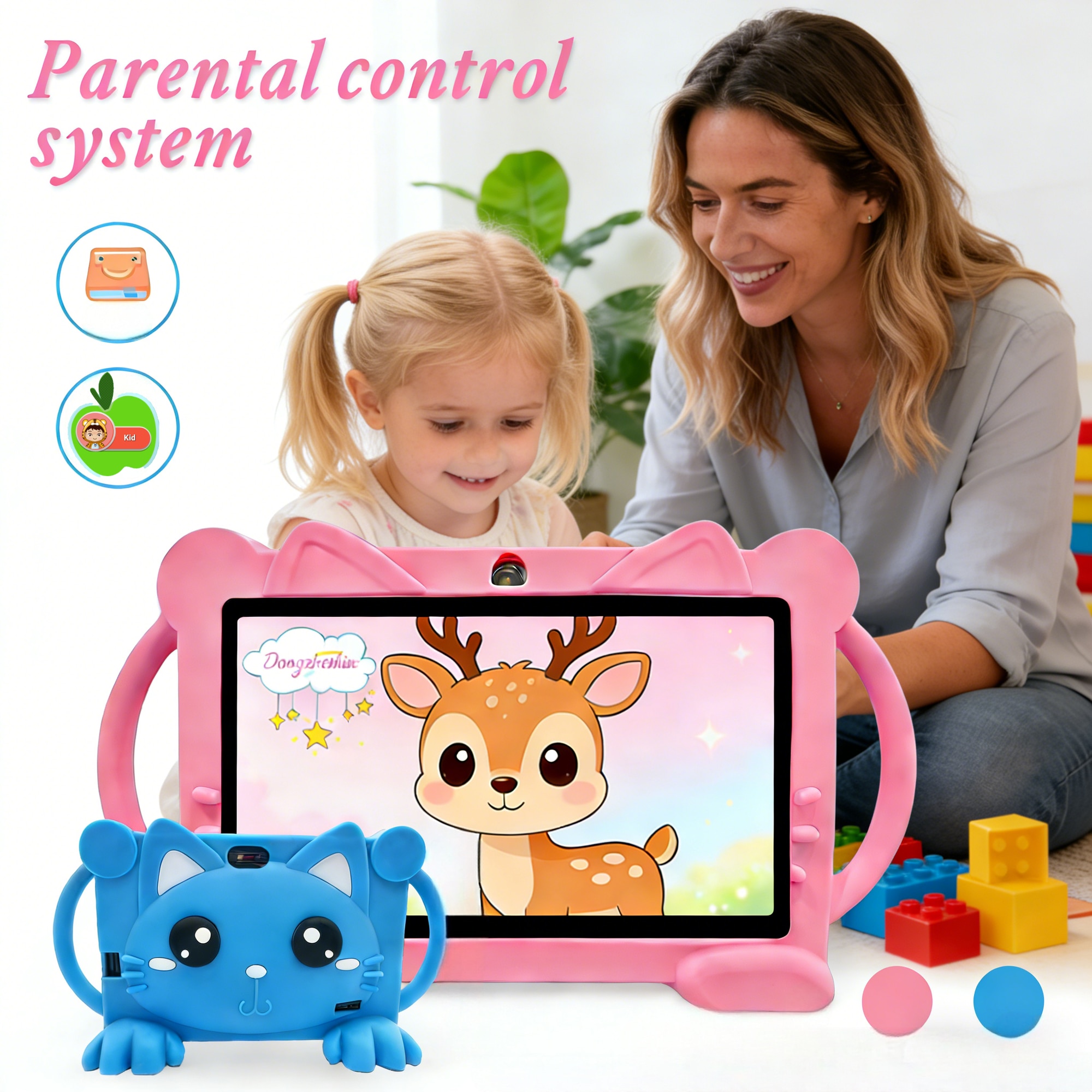 Tableta pentru copii de 7 inchi, sistem Android 13, procesor octa-core, 6 GB RAM, 64 GB stocare, compatibil Wi-Fi si Bluetooth, cadou ideal pentru sarbatori, albastru