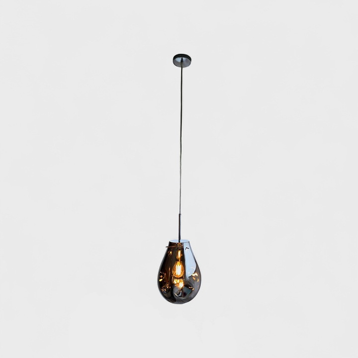 Lustra tip pendul, sub foma unei sfere fumurii, stil scandinav, sticla si metal, 1xE27, 60W, Inaltime 30-160 cm, IP20