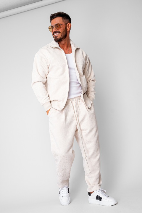 Set Jacheta cu fermoar si Pantalon lung drept Beige 20131, Bej