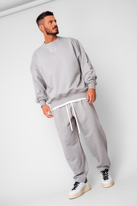 Set Oversized Bluza si pantalon drept din 100% Bumbac - 400gr/mp Premium Edition Grey 20144, Gri