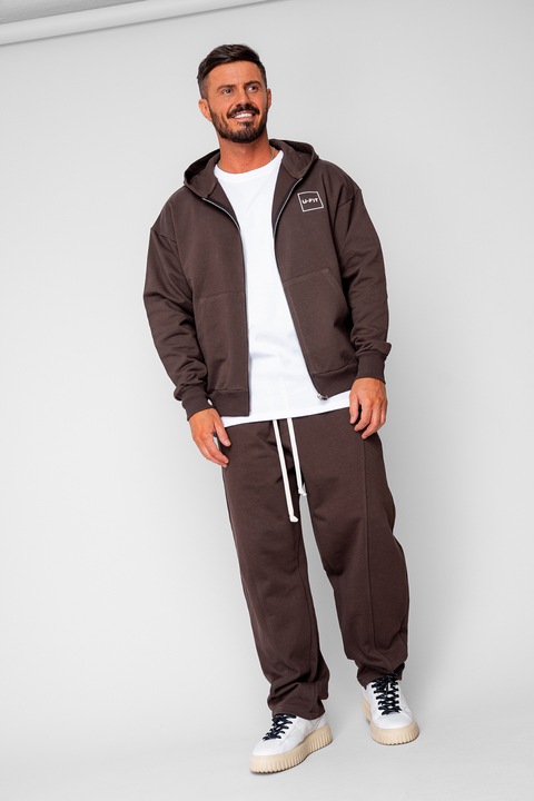 Set Oversized Hanorac cu fermoar si pantalon Baloon fit din 100% Bumbac - 400gr/mp Premium Edition Brown 20221, Maro